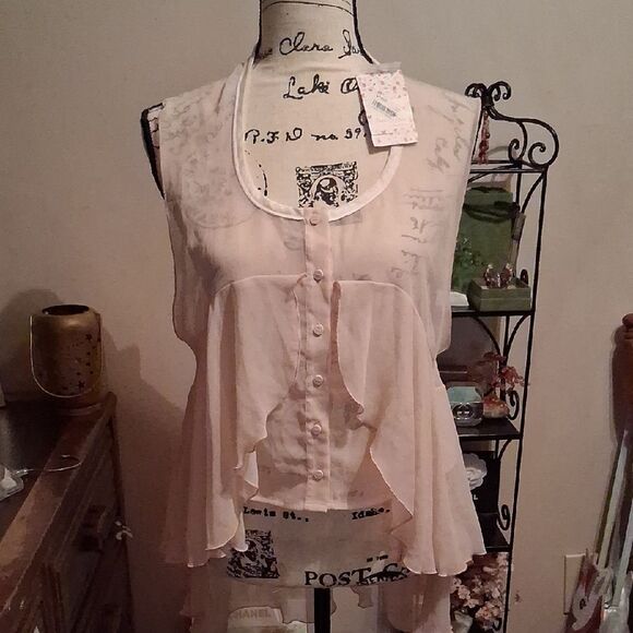 NWT Free People Light Pink Buttoned Layered Romantic Flowy Blouse Size Small - Picture 6 of 16